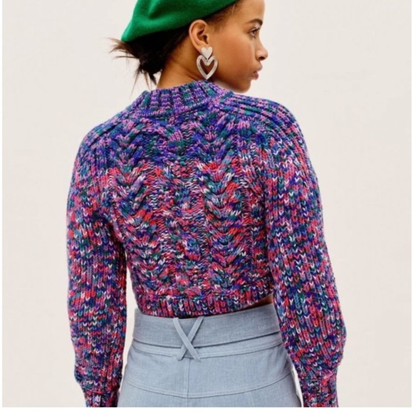 For Love And Lemons Sweater Sydney Blue Sapphire Cropped Chunky Knit - Picture 4 of 7